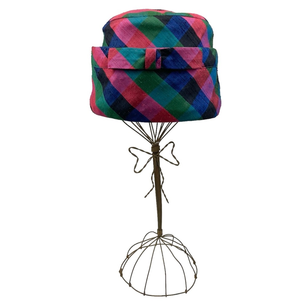 Vintage 60s Multicolored Plaid Rolled Pillbox Hat